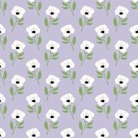 White poppy on a lilac background endless ornament. Vector seamless pattern with flowers.