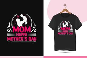 Mom happy mother's day typography t-shirt design vector template. Illustration with love icons mom and child silhouettes. Good for mother's day clothes, t-shirts, mugs, gifts, and printing presses.