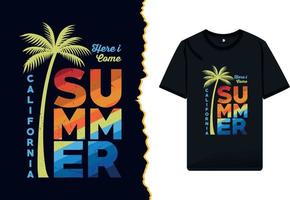 Summer fashion t-shirt design with a palm tree for a California beach party. Typography grunge texture vintage illustration for print on a clothing design template.
