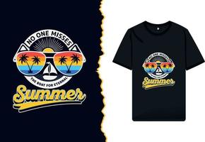 T-Shirt PresentationSunglasses summer t-shirt design with boat sunset palm tree text illustration. Summer text effect and typography sea boat silhouette with retro color style vector shirt template.