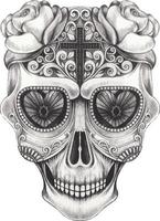 Art fancy skull day of the dead. Hand drawing and make graphic vector. vector