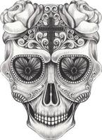 Art fancy skull day of the dead. Hand drawing and make graphic vector. vector