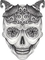 Art fancy witch skull. Hand drawing and make graphic vector. vector