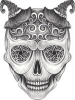 Art fancy witch skull. Hand drawing and make graphic vector. vector