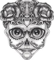 Art fancy skull day of the dead. Hand drawing and make graphic vector. vector