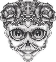 Art fancy skull day of the dead. Hand drawing and make graphic vector. vector