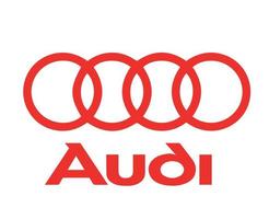 Audi Brand Symbol Logo With Name Red Design german cars Automobile Vector Illustration