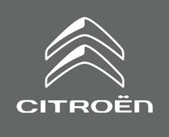 Citroen Symbol Brand Logo White With Name Design French Car Automobile Vector Illustration With Gray Background