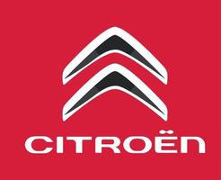 Citroen Brand Logo Car Symbol With Name White Design French Automobile Vector Illustration With Red Background