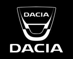 dacia marca logo coche símbolo con nombre blanco diseño rumano automóvil vector ilustración con negro antecedentes