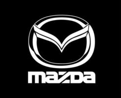 Mazda Logo Symbol Brand Car With Name White Design Japan Automobile Vector Illustration With Black Background