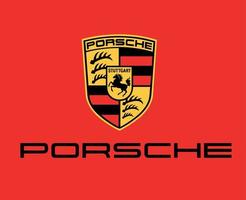 Porsche Brand Logo Car Symbol With Name Black Design German Automobile Vector Illustration With Red Background