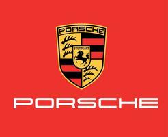 Porsche marca logo coche símbolo con nombre blanco diseño alemán automóvil vector ilustración con rojo antecedentes