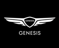 Genesis Brand Logo Car Symbol With Name White Design South Korean Automobile Vector Illustration With Black Background