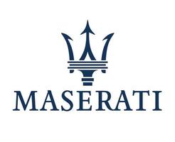 maserati marca logo coche símbolo con nombre azul diseño italiano automóvil vector ilustración