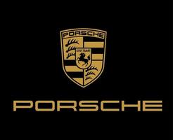 Porsche Logo Brand Symbol With Name Gold Design German Car Automobile Vector Illustration With Black Background