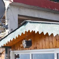 Early morning view of Modern rooftop restaurant at Kasauli, Himachal Pradesh in India, View of mountain hills from open air restaurant in Kasauli, Kasauli Rooftop restaurant photo