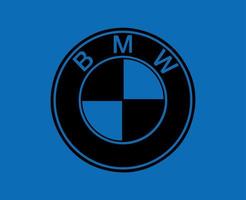 BMW Brand Logo Car Symbol Black Design Germany Automobile Vector Illustration With Blue Background