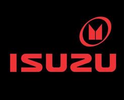 Isuzu Logo Brand Symbol With Name Red Design Japan Car Automobile Vector Illustration With Black Background