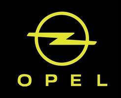 opel marca logo coche símbolo con nombre amarillo diseño alemán automóvil vector ilustración con negro antecedentes