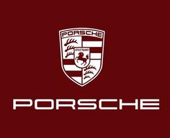 Porsche Logo Brand Symbol With Name White Design German Car Automobile Vector Illustration With Red Background