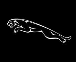 Jaguar Symbol Brand Logo White Design British Car Automobile Vector Illustration With Black Background