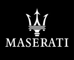 Maserati Brand Logo Car Symbol With Name White Design Italian Automobile Vector Illustration With Black Background