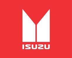 Isuzu Brand Logo Car Symbol With Name White Design Japan Automobile Vector Illustration With Red Background