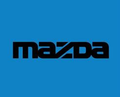 Mazda Logo Brand Car Symbol Name Black Design Japan Automobile Vector Illustration With Blue Background