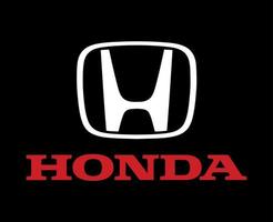 Honda Logo Brand Symbol White With Name Red Design Japan Car Automobile Vector Illustration With Black Background