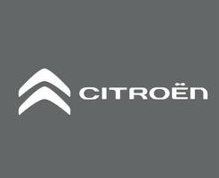 Citroen Brand Logo Symbol With Name White Design French Car Automobile Vector Illustration With Gray Background