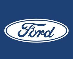 Ford Brand Logo Car Symbol White Design Usa Automobile Vector Illustration With Blue Background