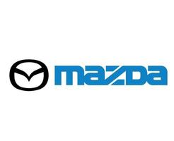 mazda marca logo coche símbolo negro con nombre azul diseño Japón automóvil vector ilustración