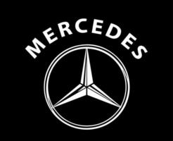 Mercedes Brand Logo Car Symbol With Name White Design german Automobile Vector Illustration With Black Background