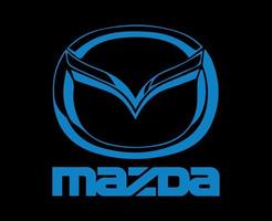 Mazda Brand Logo Symbol With Name Blue Design Japan Car Automobile Vector Illustration With Black Background