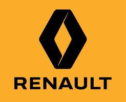 Renault Logo Brand Car Symbol With Name Black Design French Automobile Vector Illustration With Yellow Background