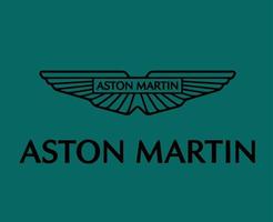 Aston Martin Brand Logo Symbol Black With Name Design British cars Automobile Vector Illustration With Green Background