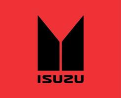 Isuzu Brand Logo Car Symbol With Name Black Design Japan Automobile Vector Illustration With Red Background