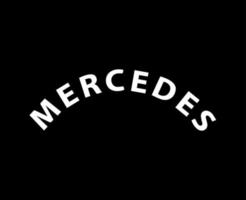 Mercedes Logo Brand Symbol Name White Design german Car Automobile Vector Illustration With Black Background