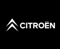 Citroen Logo Symbol Brand With Name White Design French Car Automobile Vector Illustration With Black Background
