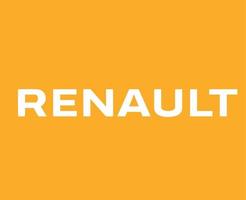 renault marca logo coche símbolo nombre blanco diseño francés automóvil vector ilustración con amarillo antecedentes