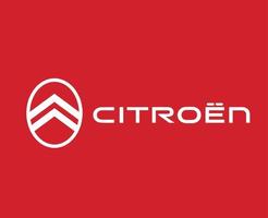 Citroen Brand New Logo Car Symbol With Name White Design French Automobile Vector Illustration With Red Background