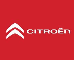 Citroen Brand Logo Symbol With Name White Design French Car Automobile Vector Illustration With Red Background