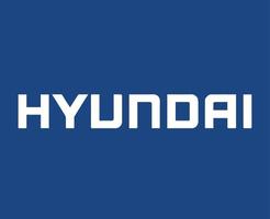 Hyundai marca logo coche símbolo nombre blanco diseño sur coreano automóvil vector ilustración con azul antecedentes