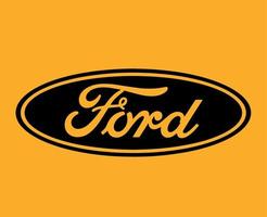 Ford Brand Logo Car Symbol Black Design Usa Automobile Vector Illustration With Yellow Background
