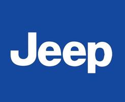 Jeep Brand Logo Car Symbol White Design Usa Automobile Vector Illustration With Blue Background