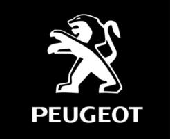 peugeot logo marca coche símbolo con nombre blanco diseño francés automóvil vector ilustración con negro antecedentes