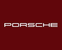 Porsche logo marca coche símbolo nombre blanco diseño alemán automóvil vector ilustración con rojo antecedentes