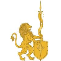 Vector design of lion with pennant and shield