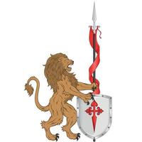 Vector design of lion with pennant and shield